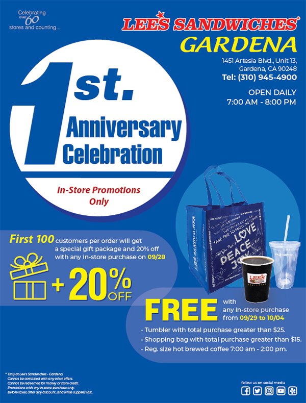 Happy 1st Anniversary of Gardena, whole week special PROMOTION & GIFTS! Only at Gardena, from 09/28 – 10/04