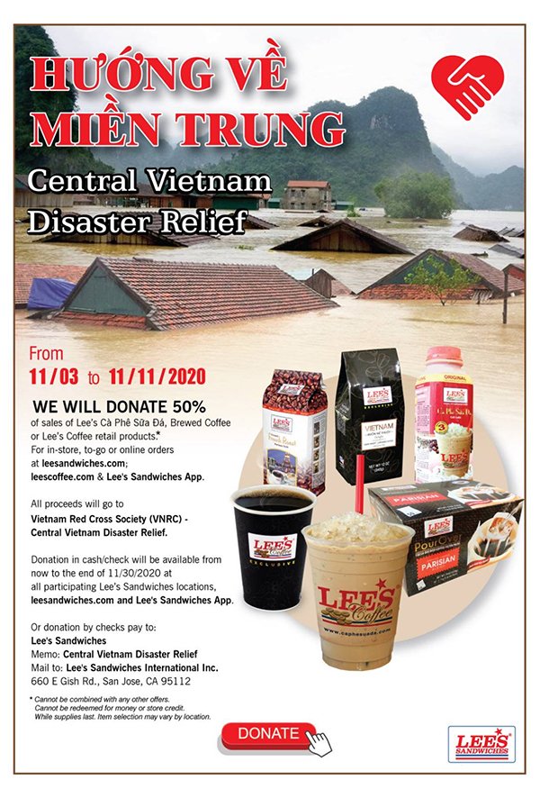 Hướng Về Miền Trung – Central Vietnam Disaster Relief. From 11/03 – 11/11, WE WILL DONATE 50%of sale