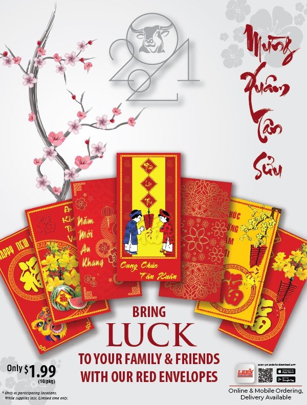Bring Luck to your Family & Friends with our Red Envelope. Only $1.99 (10/pk)