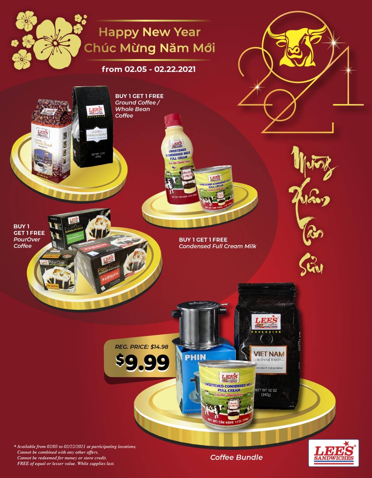 Start a lucky 2021 Lunar New Year with our special deals! Only 2/5 – 2/22/2021