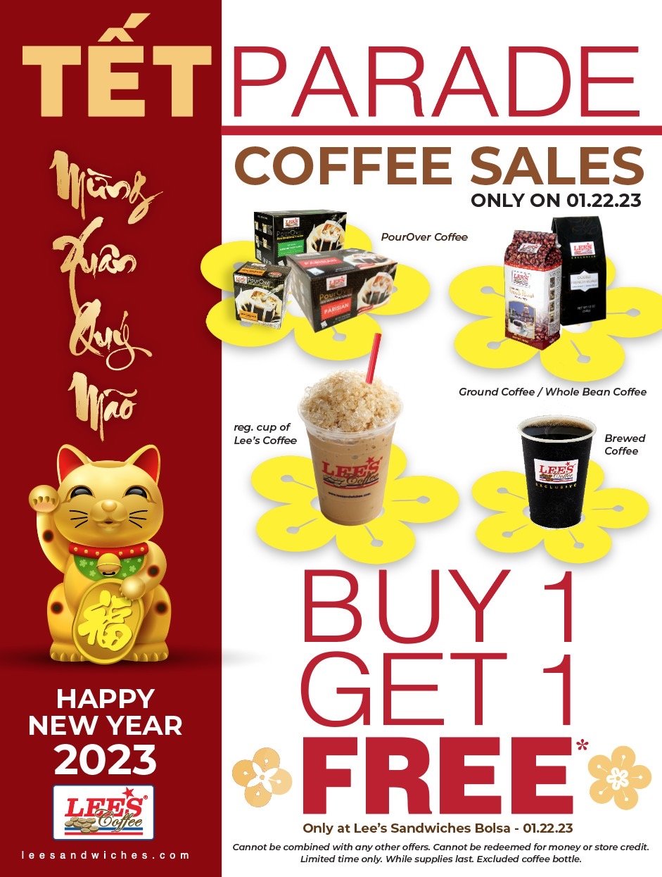 TET PARADE SALES – B1G1 Free All Coffee* only 01/22/2023 at BOLSA