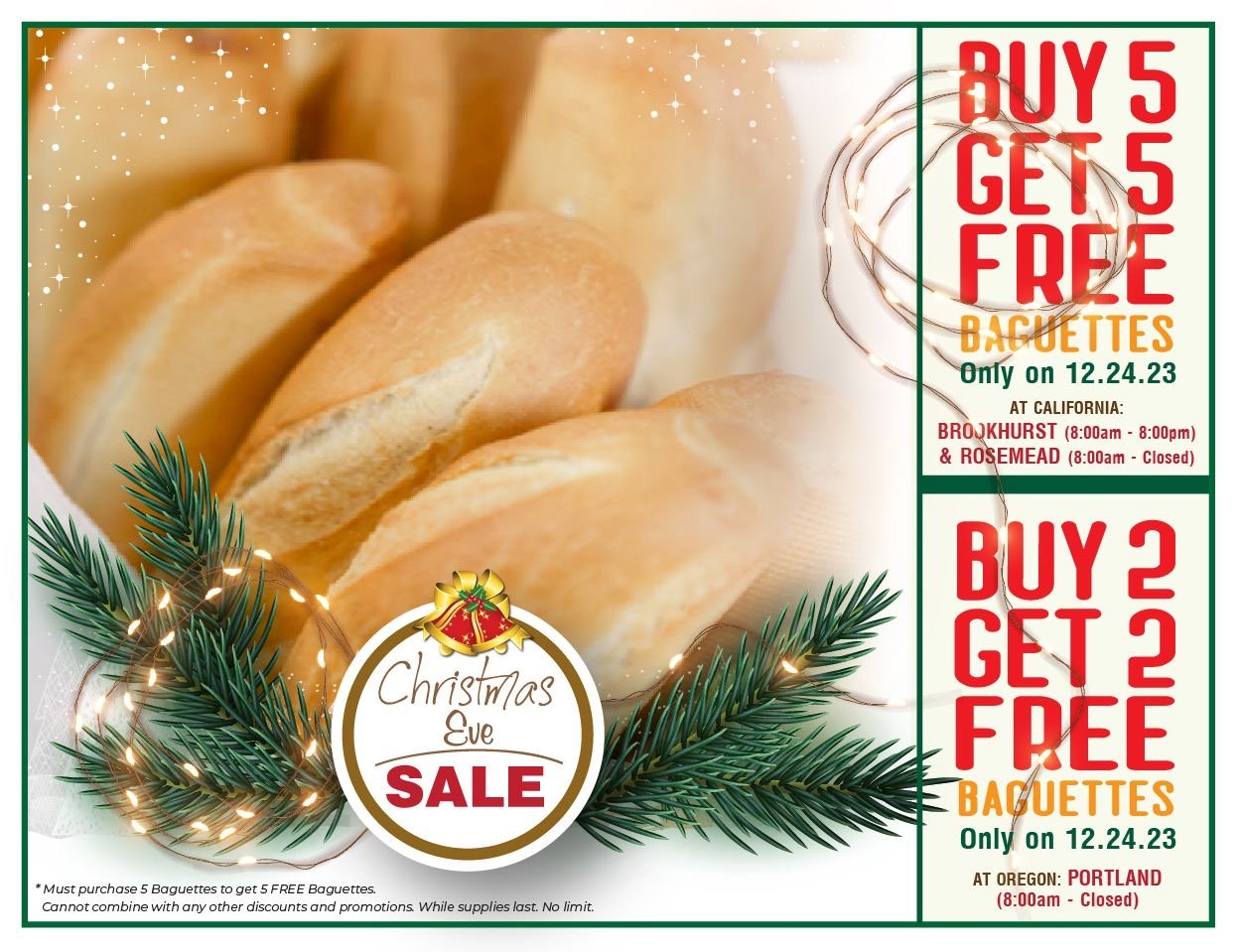 It’s time to get Baguettes for your Christmas Party! Only 12/24/2023 at participating locations.