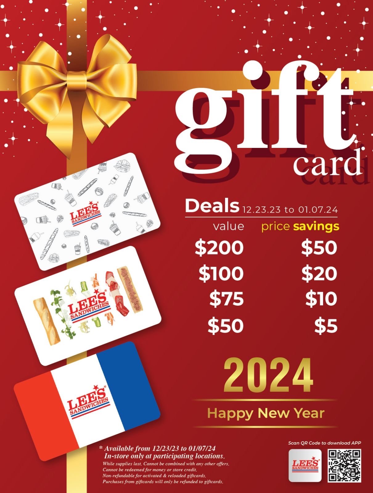 Gifting luck with our Gift Card Special Deals! From 12/23/23 to 1/07/24, only for in-store orders at participating locations.