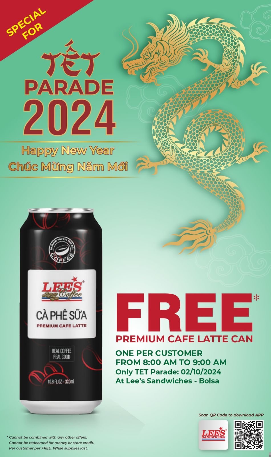 Welcome a fabulous Dragon Year with our Tet Parade Super Special Deal at Bolsa only!