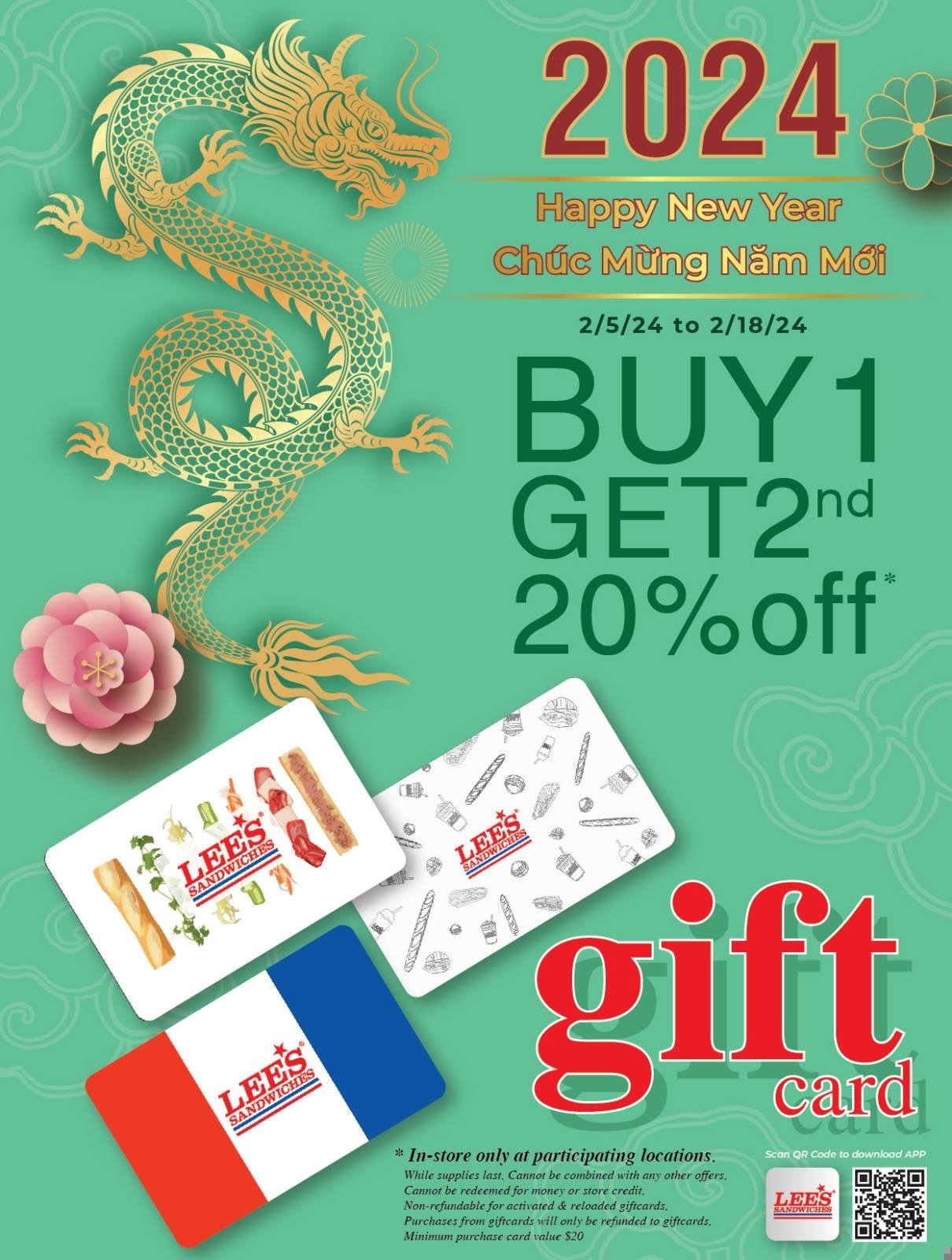 A gift of good luck with our Special Gift-Card Deals! Only from 2/5 to 2/18/2024 at participating locations