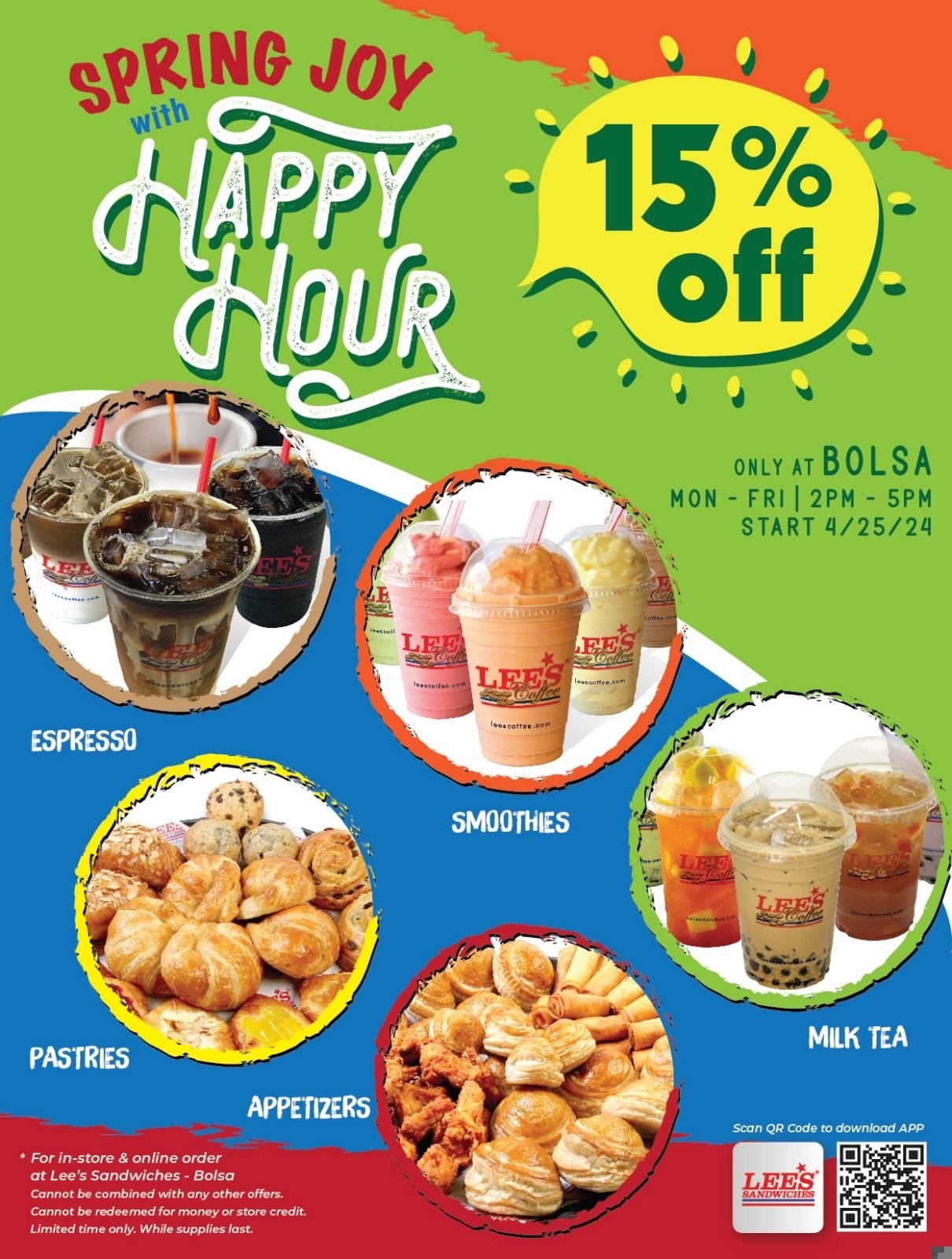 Spring Joy with Happy Hour 15% OFF only at Bolsa!