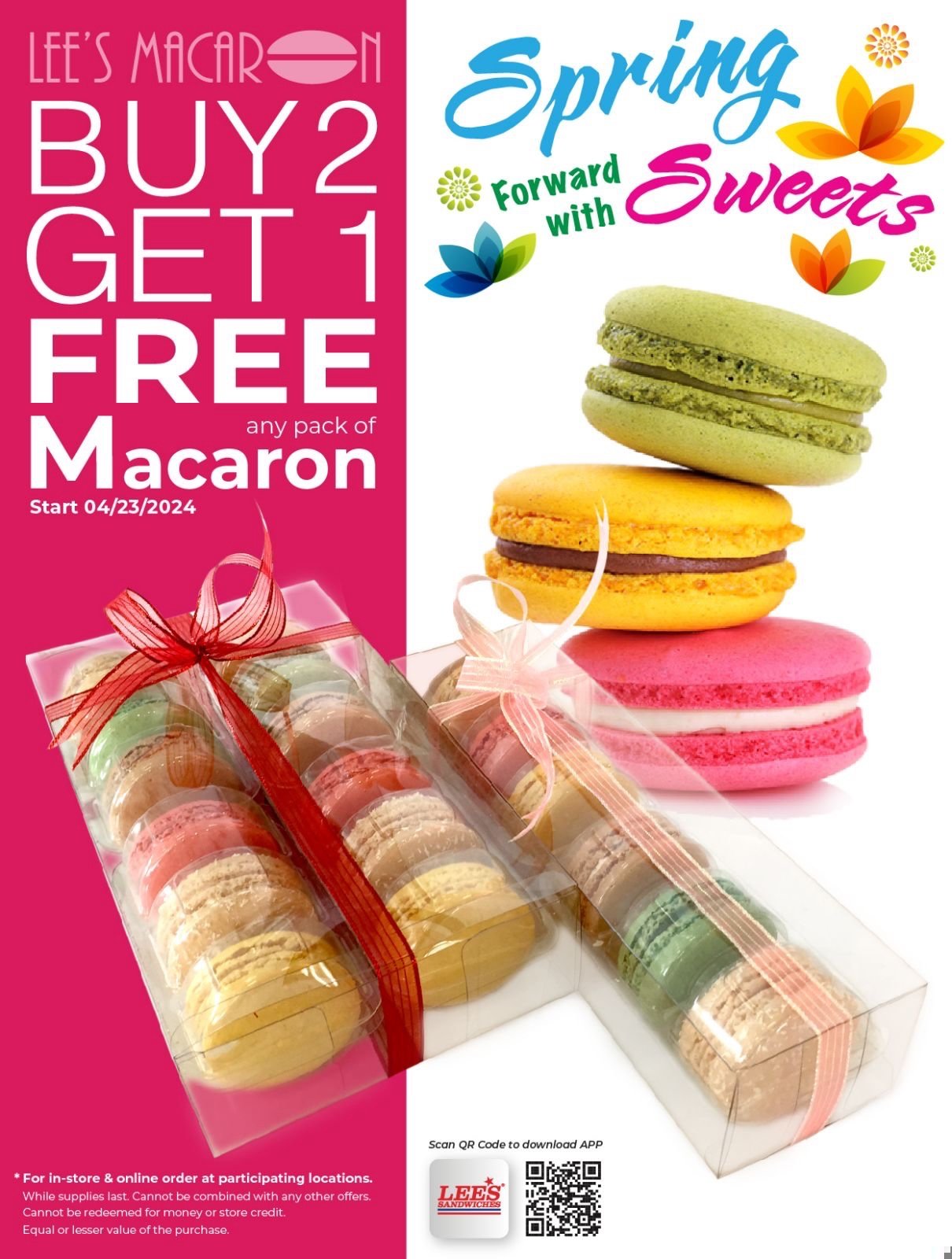 Spring forward with Sweets, B2G1 Free Macarons from 04/23/24 at participating locations