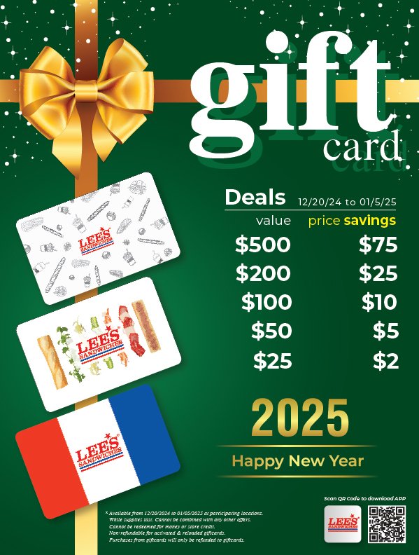 Gift your loved ones with our Holiday Gift Card Special Deals! Only from 12/20/24 to 01/05/25 at participating locations.