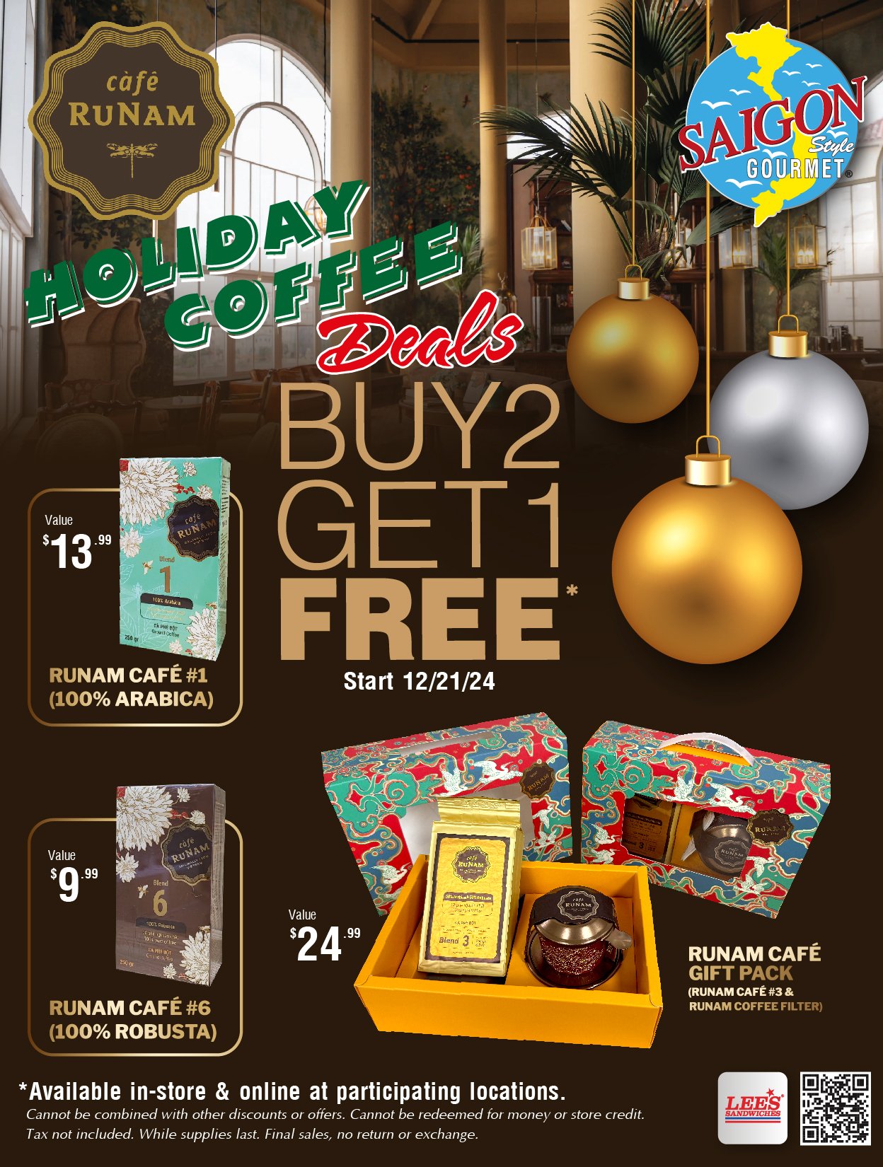 Holiday Coffee Deals Buy 2 Get 1 Runam Coffee from 12/21/24!!! At participating locations.
