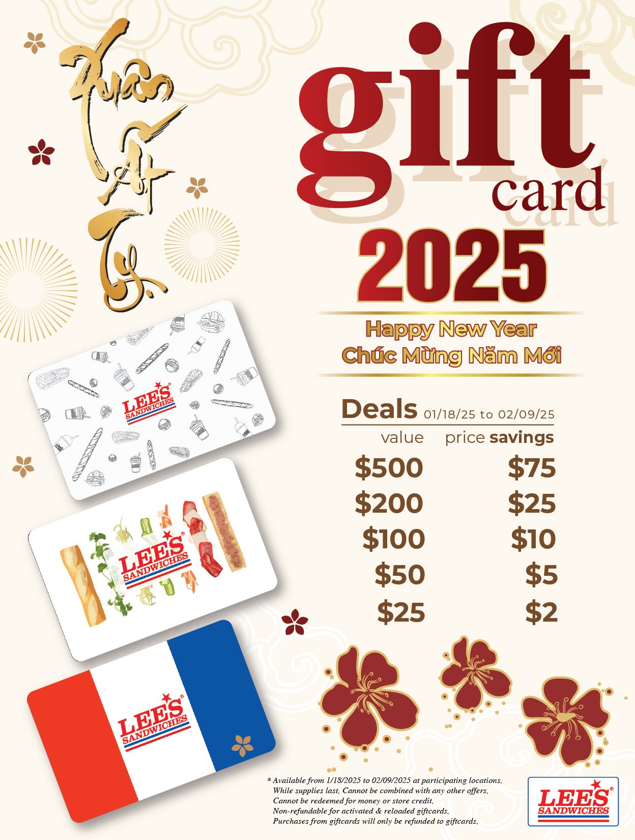 A gift of good luck with our Special Gift-Card Deals! Only from 1/18 to 2/09/2025 at participating locations